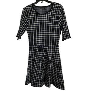 Topshop Blue White Squares Dress Textured Fabric Scoop Neck Size 8